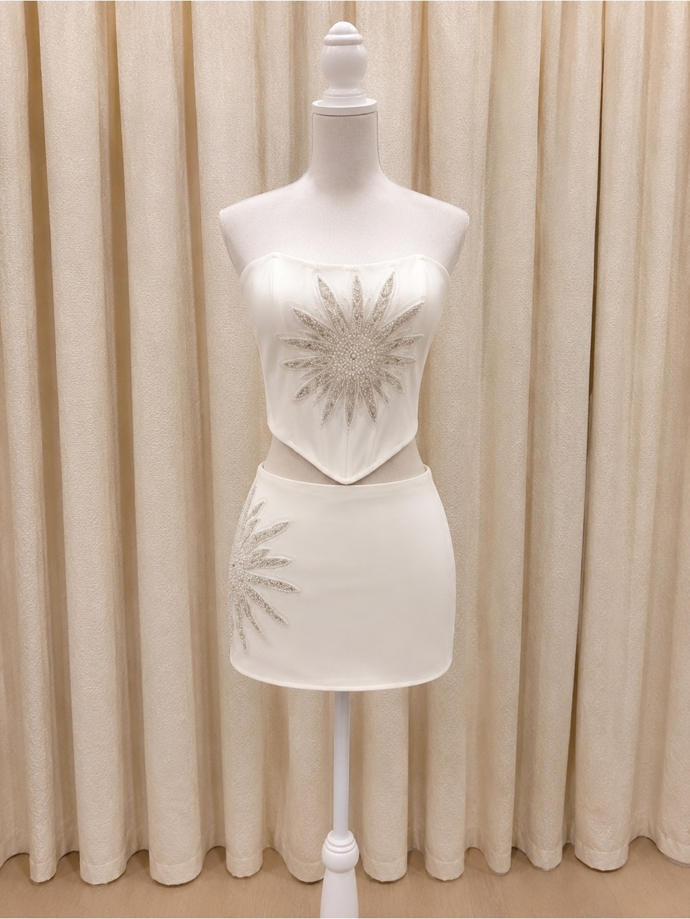 Missguided Ivory Strapless Embellished Two-Piece Set